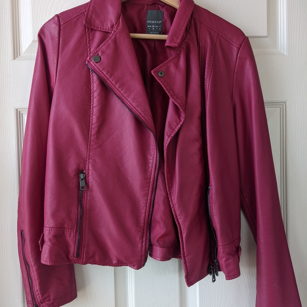 Red/Pink Leather Moto Jacket
